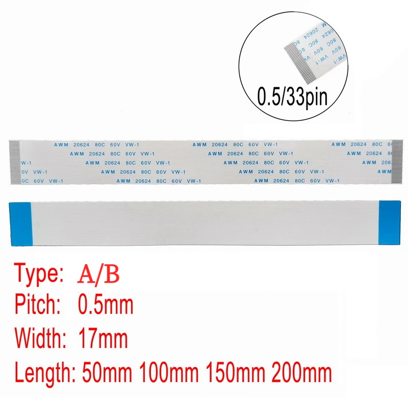 20Pin 1mm Pitch FFC FPC AWM 20624 80C 60V VW-1 EINE B Typ Flache Flexible Kabel 60mm 100mm 150mm 200mm 250mm 300mm 400mm stecker