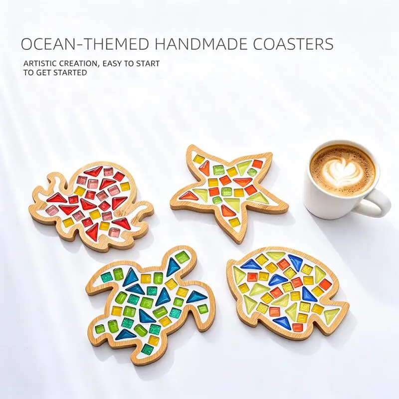 Handmade DIY Mosaic Cup Mat Bottom Bamboo Pad Marine Animal Coaster Creation Handicraft Toys For Hobbies Adults Gifts