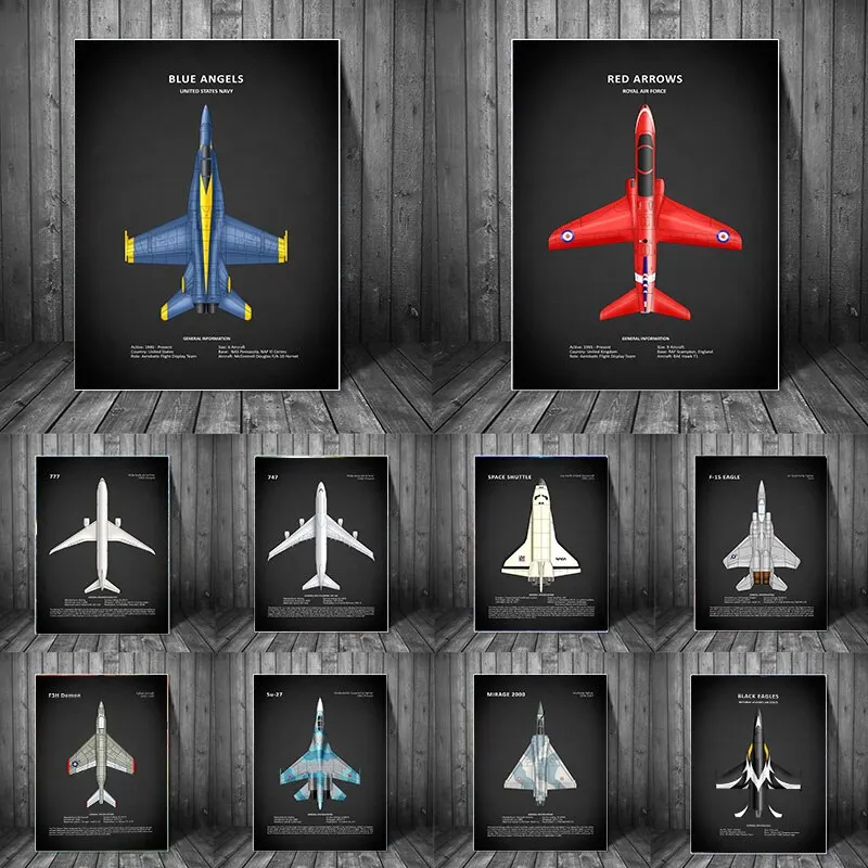Military Aircraft Fighter Poster - Vintage Plane Canvas Print for Army Enthusiast Bedroom Wall Decor