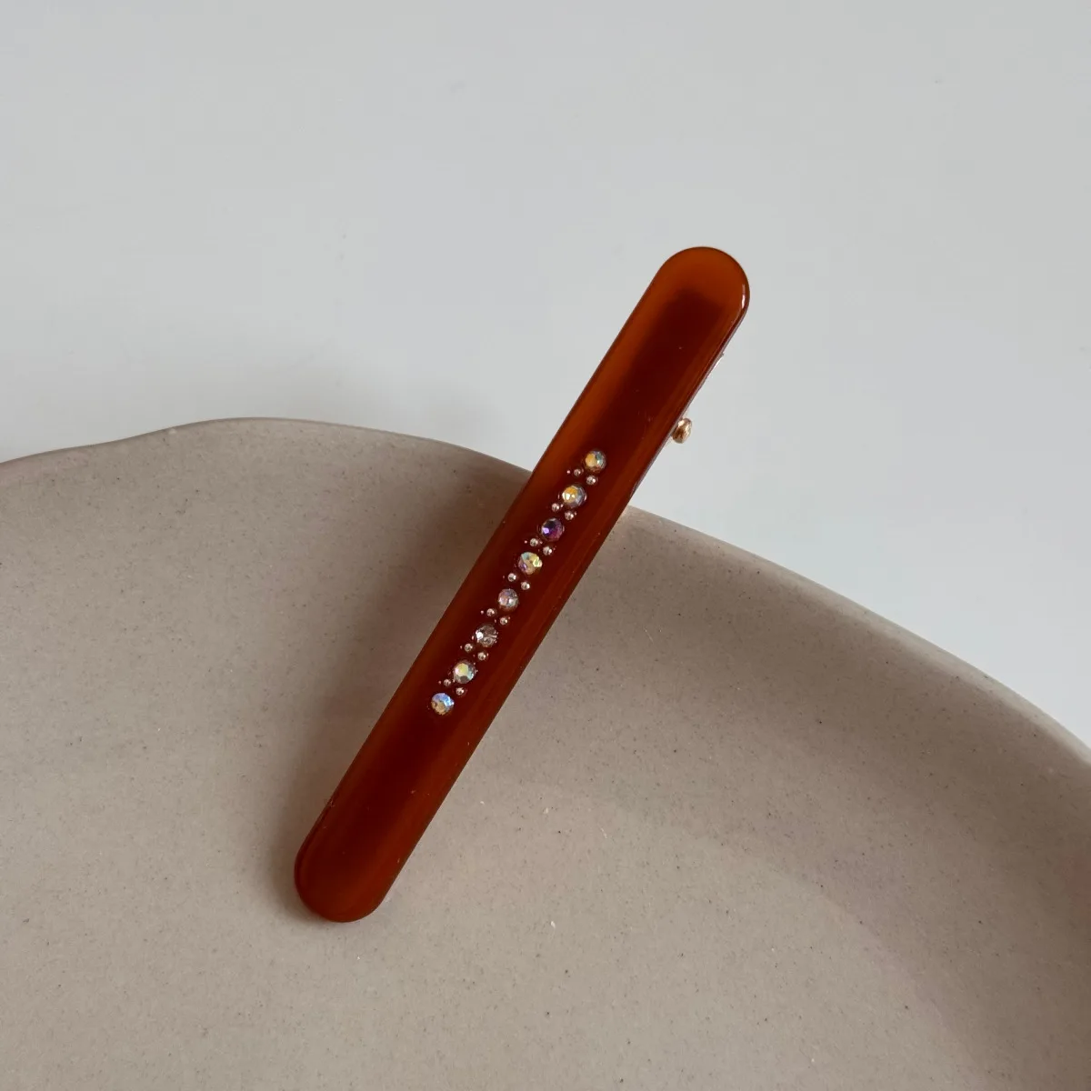 1 Stück Schildpatt-Strass Französische Haarspange aus Acetat mit Kristallen für Damen, minimalistische Haarklammer für Pony und Seitensträhnen – Detail 23