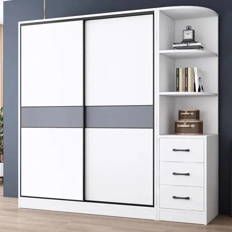 Solid wood wardrobe, home bedroom sliding door, assembled modern simple storage cabinet, economy rental simple storage cabinet