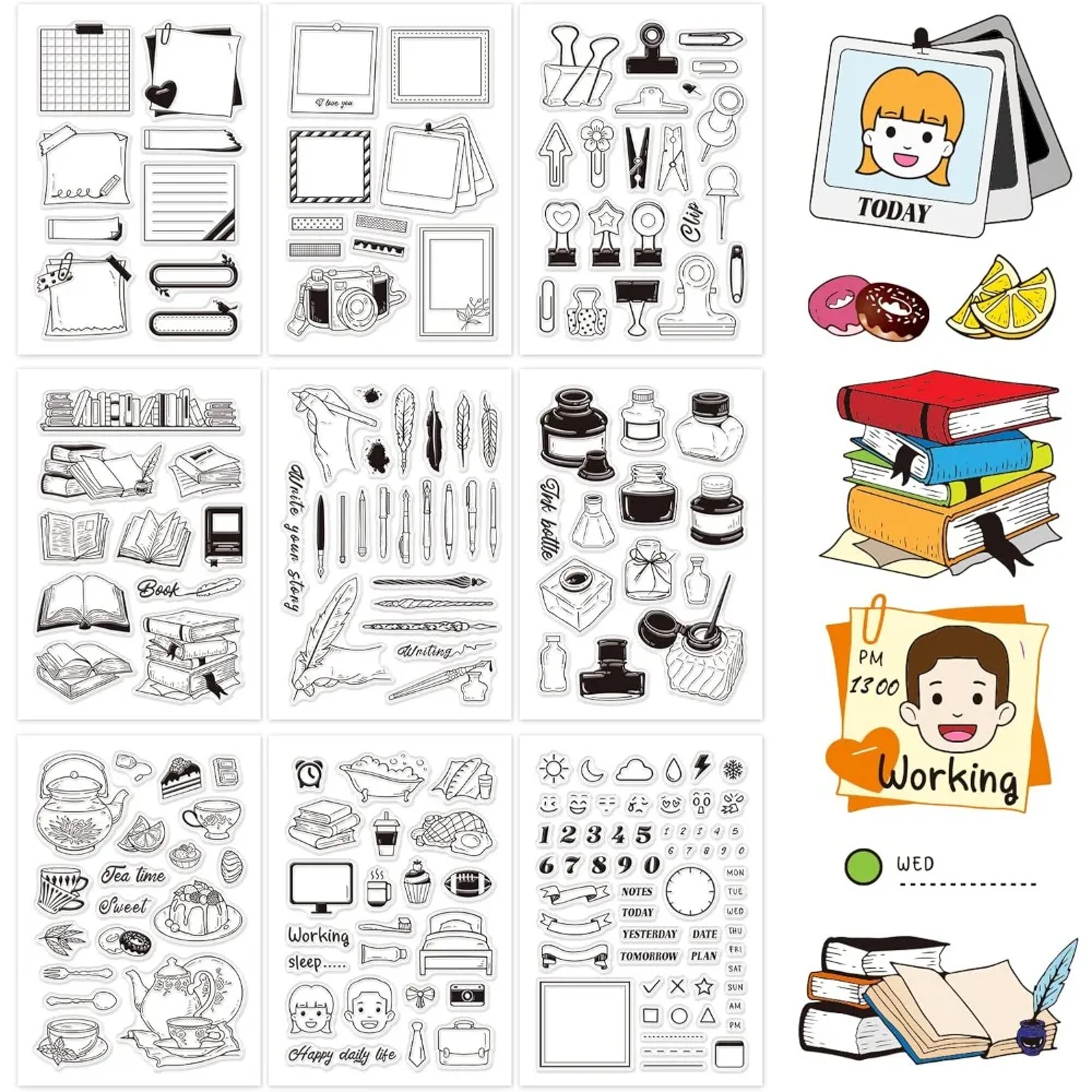 

Acrylic Stamps for DIY Scrapbooking Photo Album Decorative Cards Making Stamp Sheets Mixed Patterns 16x11x0.3cm 9 patterns