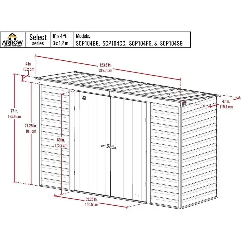 10' x 4' Lockable Steel Outdoor Storage Shed - Lute Grey