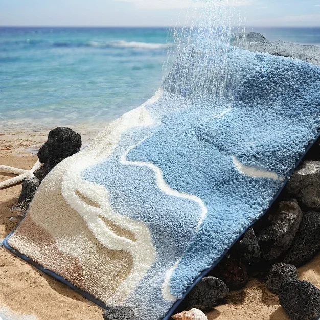 Tufted Sea Pattern Bedroom Rug Soft Long Fluffy Bedside Carpet Bathmat Pad Bathroom Mat Doormat Home Room Decor