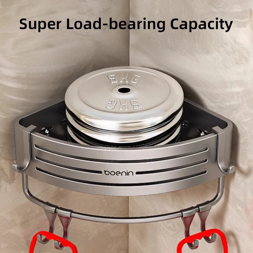 Настенные полки для ванной комнаты, угловая полка для душа с крючком для полотенец, вместительный алюминиевый держатель для шампуня, кухонный