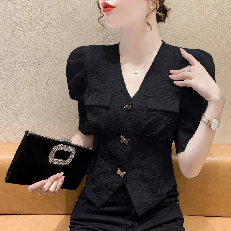 

Short Sleeve Shirts Womens Lace Pintuck Layered Tunic Cute Kawaii Feminine Sweet Student Girlish College Artistic Modern