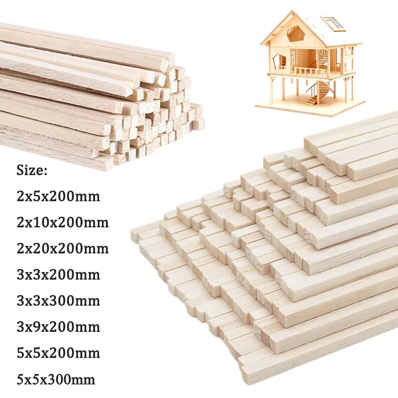 20/50 Uds. Palo de Balsa, tira de madera de Balsa, artesanía cuadrada, modelo de Cudgel, tallado de construcción, accesorios para hacer manualidades DIY de 2-5mm