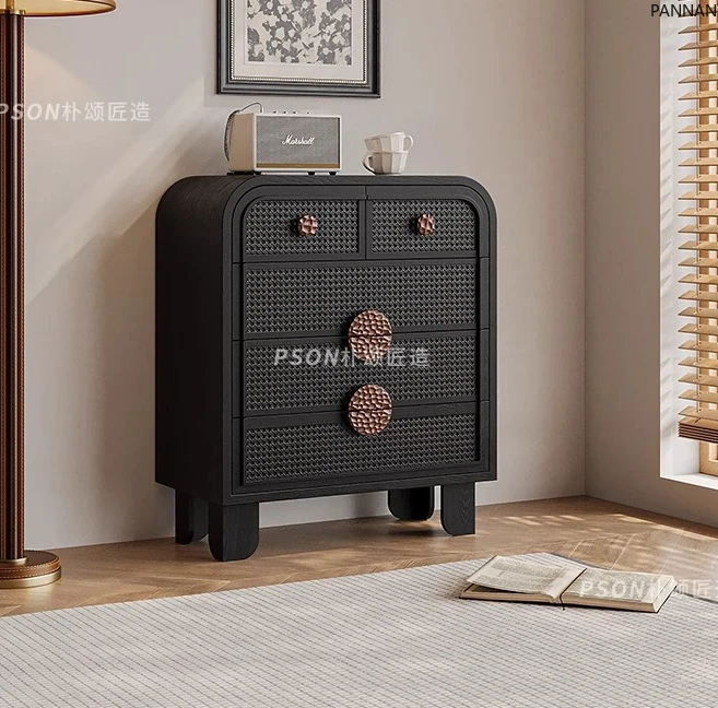 

Medieval style living room storage small vertical cabinet retro rattan storage cabinet bedroom wall drawer cabinet
