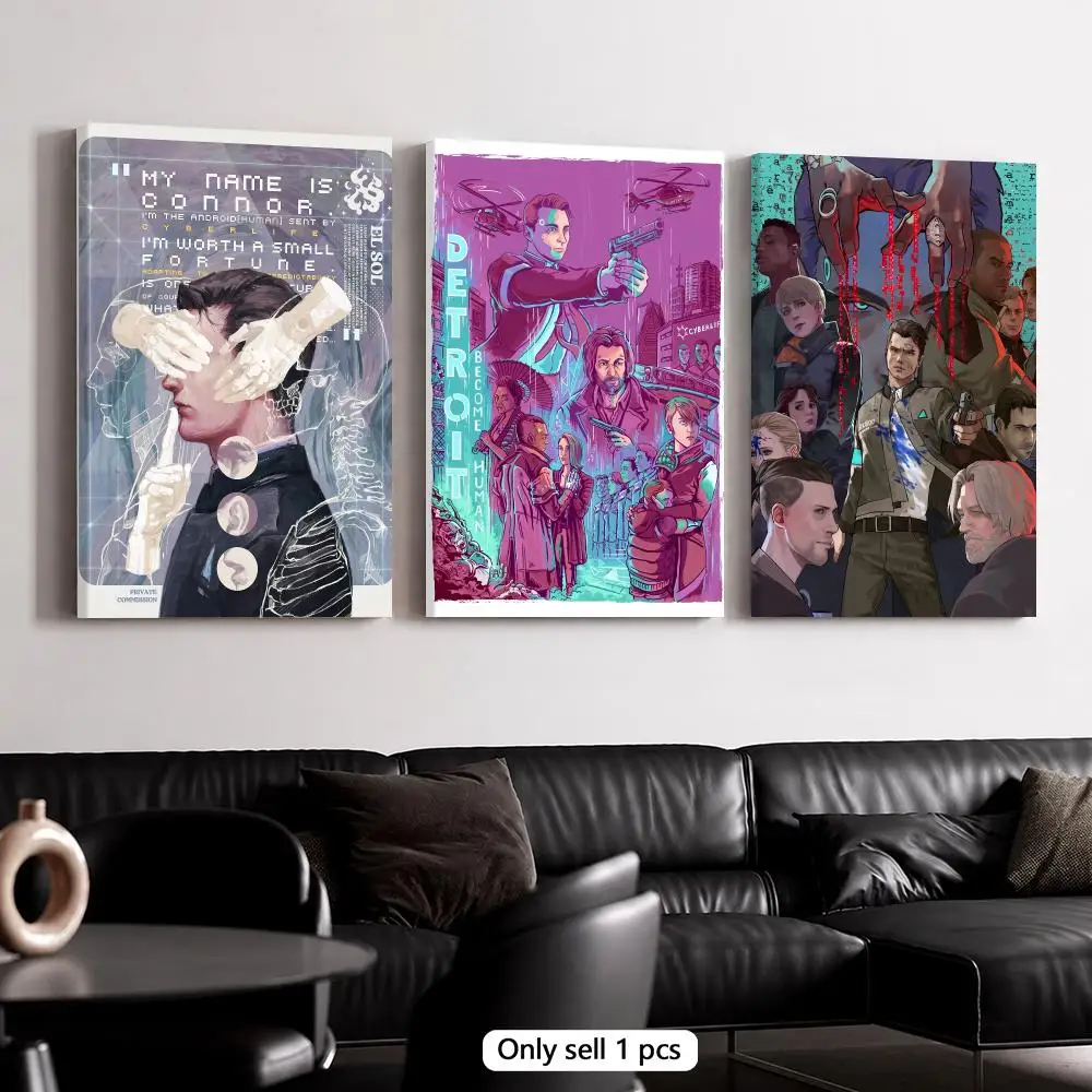 Game D-Detroit: Become Human Framed Wall Painting Canvas Poster Wooden Stretcher Frame Inner Frame Kit for Wall Art Painting