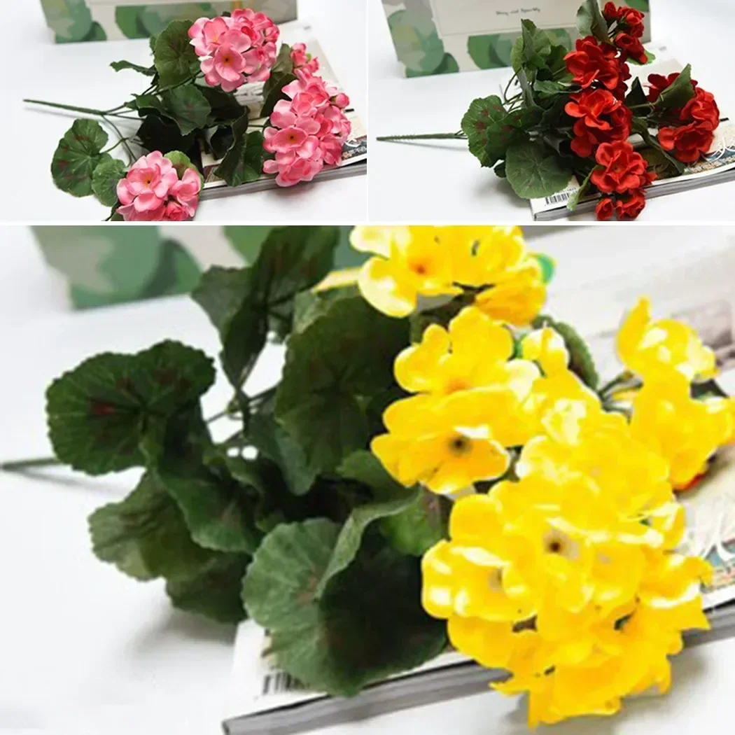 Nuevas flores artificiales, bayonia, geranio, planta de flores falsas, boda, Navidad, sala de estar, decoración de mesa para juegos fotográficos