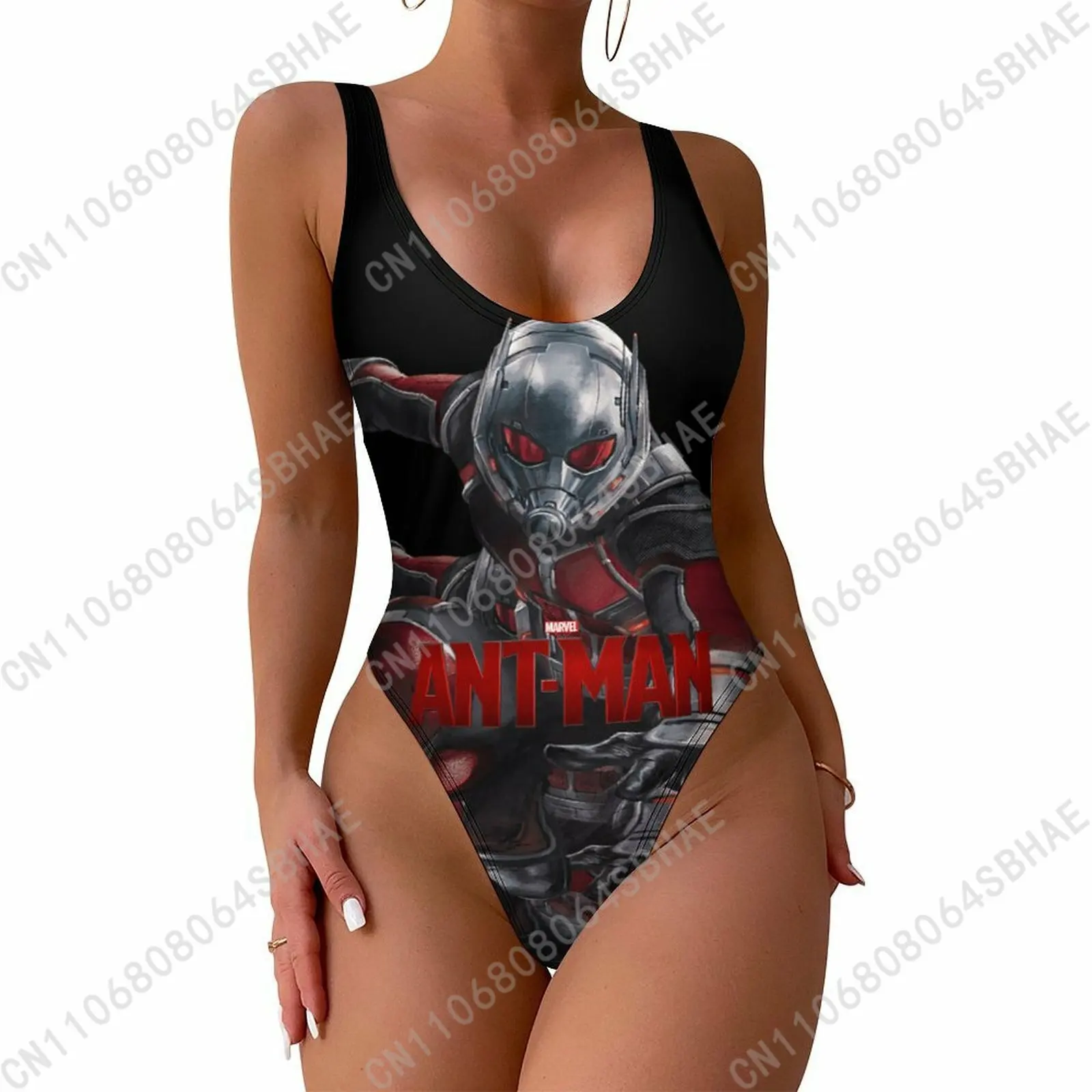 

Marvel Ant Man One Piece Swimsuit Women Deep V Neck Bathing Suit Push Up Bra Ladies Scrunch Butt Swimwear Custom Cosplay