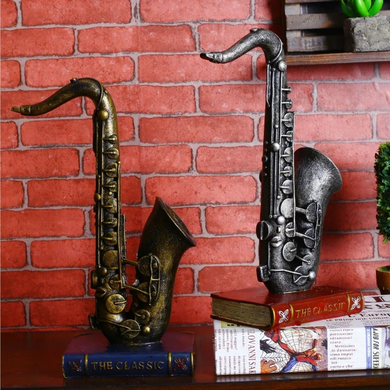 Creative Home Decor Furnishings Modern Model Retro Musical Instrument Ornaments Resin Crafts Saxophone Gift Living Room Decor