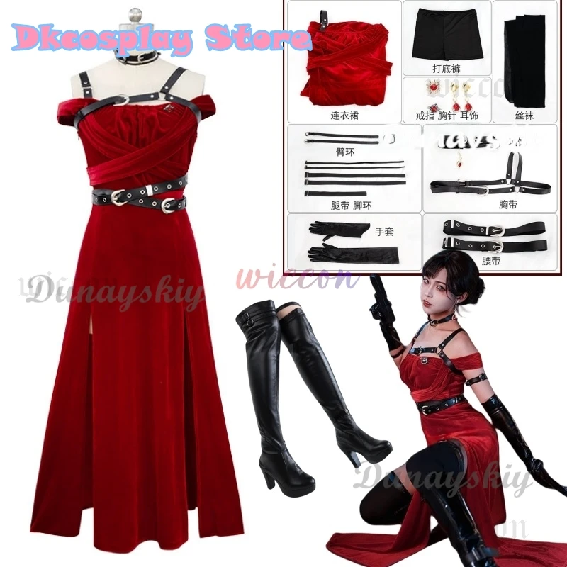 Love And Deepspace Rotes Kleid The Darkness Is Beautiful Roter Samt Heldinnen Cosplay Kostüm Spiel Party Uniform Stiefel