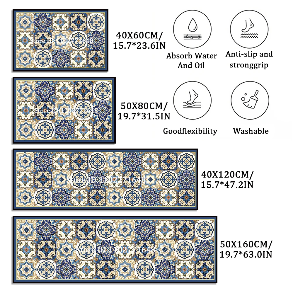 Bedside Living Room Study Room Kitchen Rug Courtyard Entrance Ethnic Style Absorbent Floor Mat, Crystal Velvet No-slip  Carpet