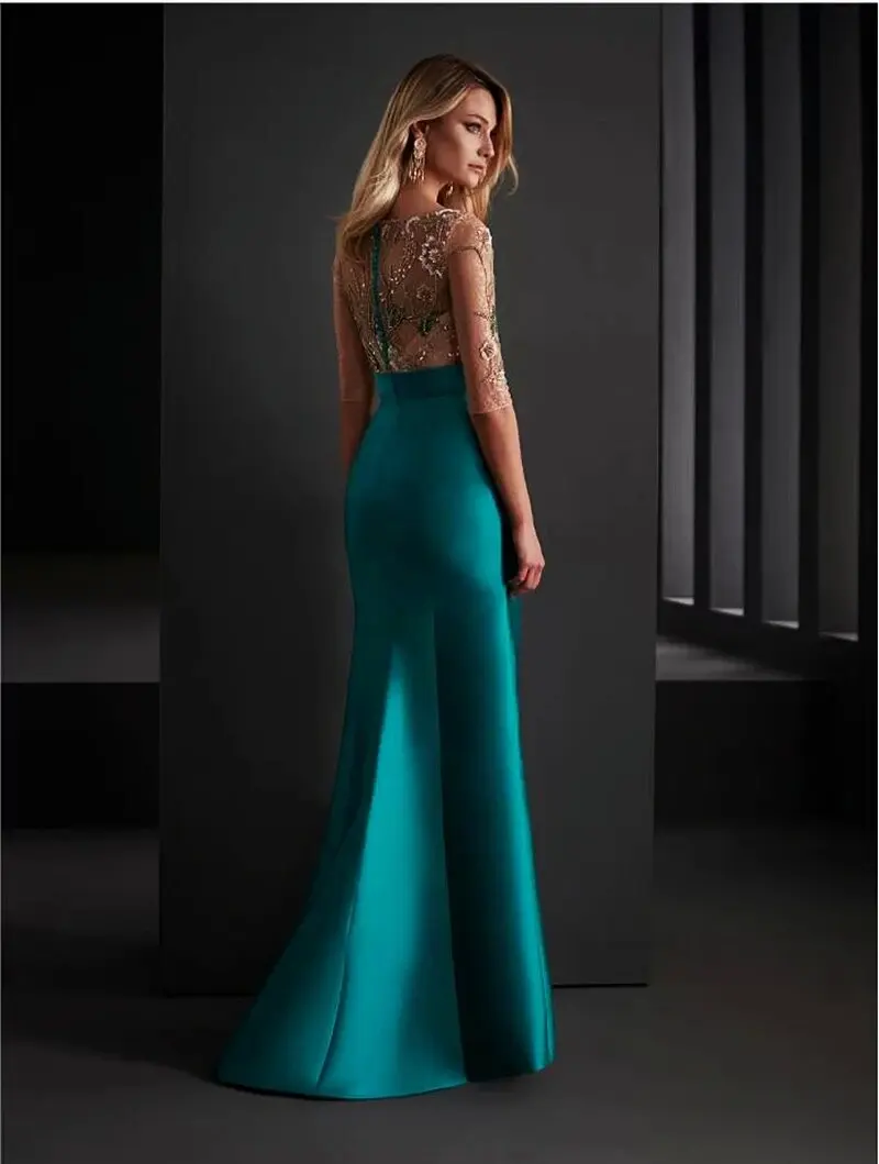 Elegante Formele Zeemeermin Avondjurk Halve Kraag Zijmouw Spleten Vrouwen Prom Jurk Cocktail Sress Gewaden De Soirée