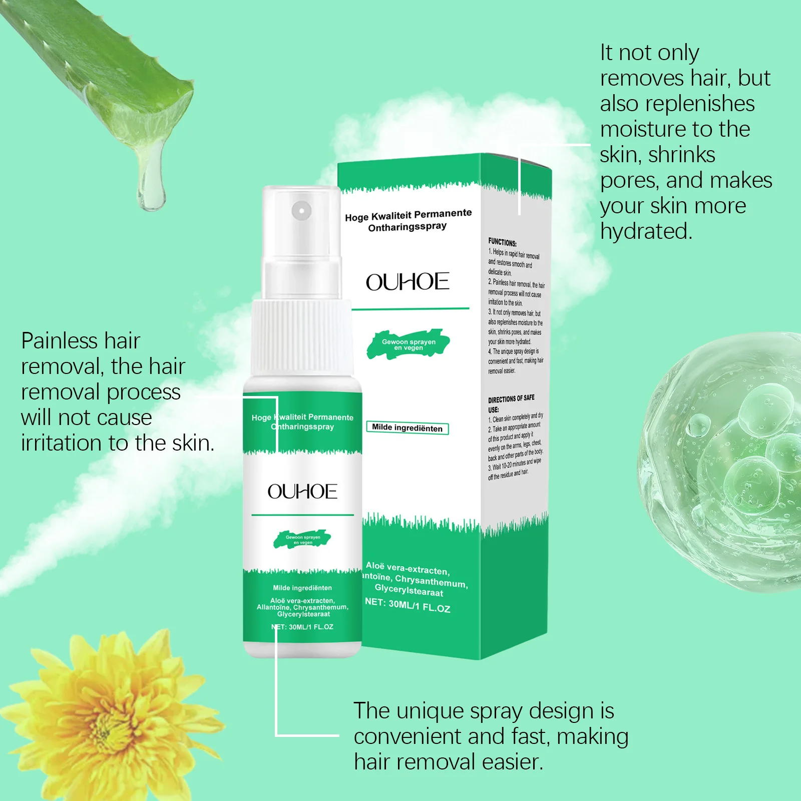 Hair Removal Spray Soften Roots Remove Underarms Legs Arms Hair Delaying Regeneration Smoothing Shaving Painless Depilatory Mist
