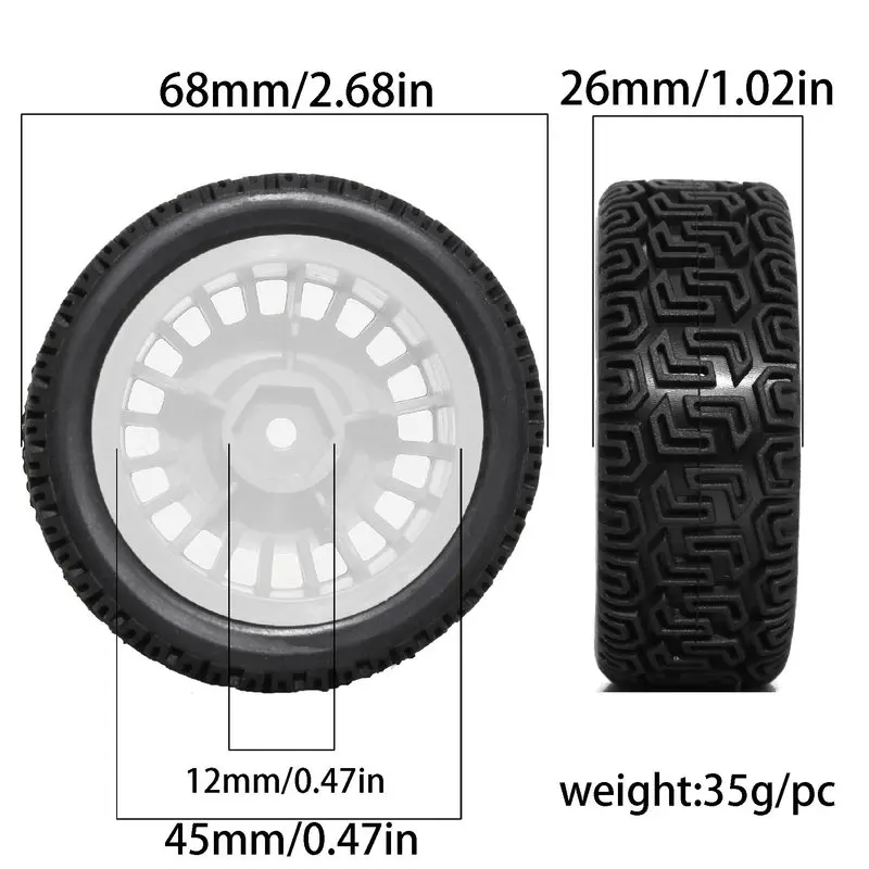 4PCS 70mm RC Rally Tires Nylon Wheels For 1/10 Tamiya TT01 XV02 94123 Kyosho Maze Pattern Tyres Upgrade Parts