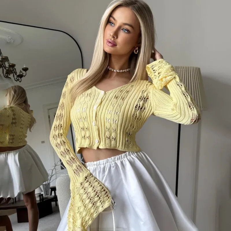 

Fashion Knit Cardigan Female Elegant Lace-Up V-Neck Solid Knit Top New Spring Autumn Commuter Casual Women's Cardigan