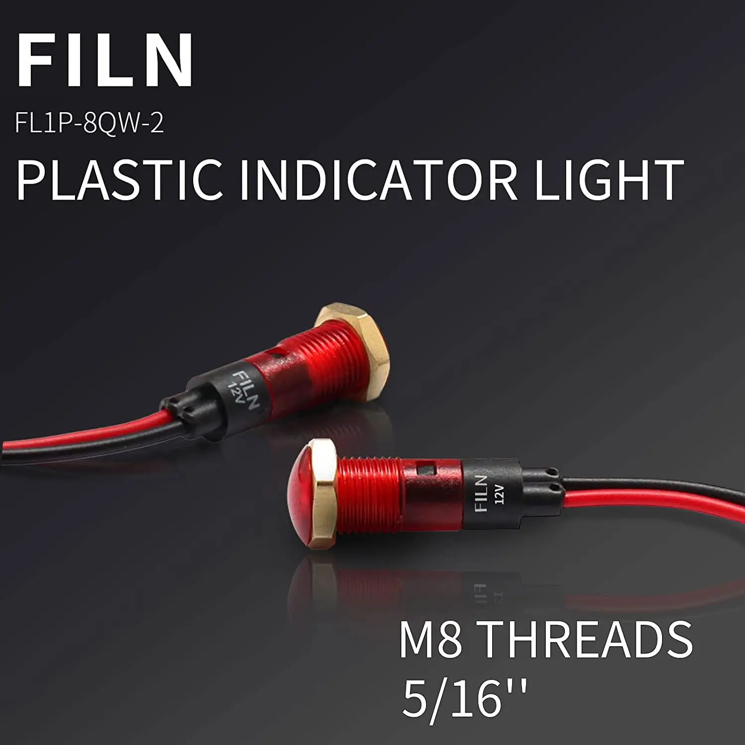 FILN 8 mm 12V 24V  Indicator Light Power LED Indicator Panel Light Pilot 110V 220V Red Pilot Light with Signal Light