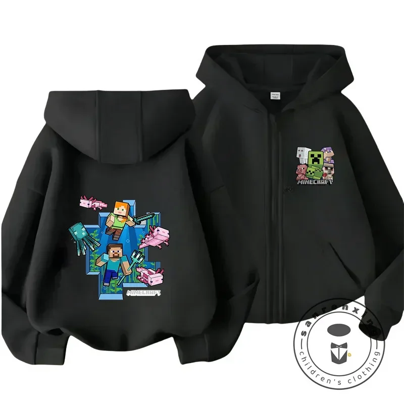 Kids Zip Up Hoodie Cartoon Print for Boy Girl Simple HipHop Style Perfect for Outdoors Casual Gaming New Fall Winter Collection