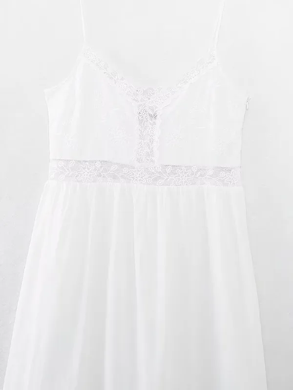 Estate delle nuove donne lungo senza spalline ricamato V-ne Dr a vita alta gonna a trapezio Sle casual confortevole cotone Dr