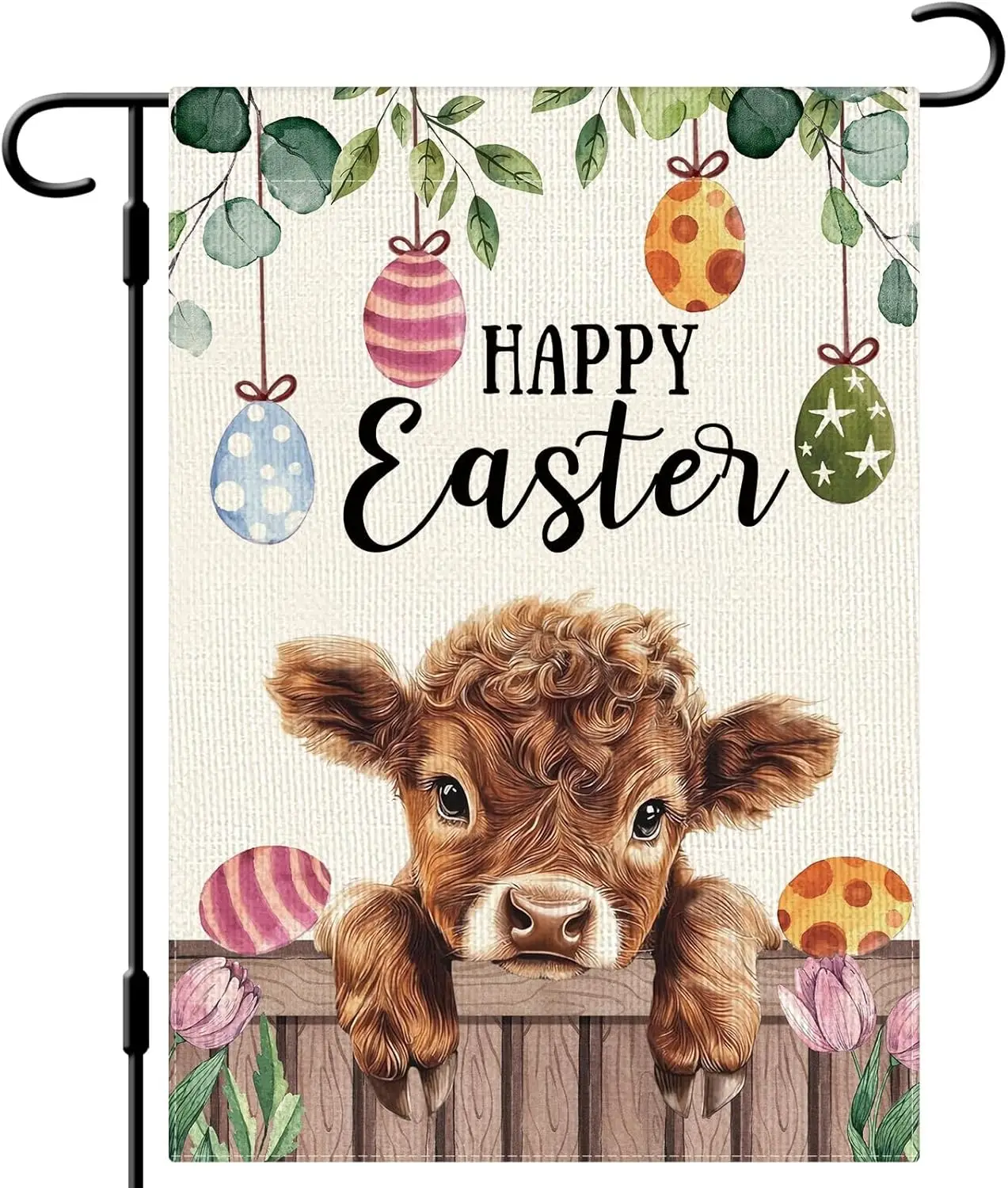DLZDN Happy Easter Highland Cow Garden Flag 1218 Inch Double Side Vertical Burlap Farmhouse Yard Sign Spring Holiday Outdoo GGX