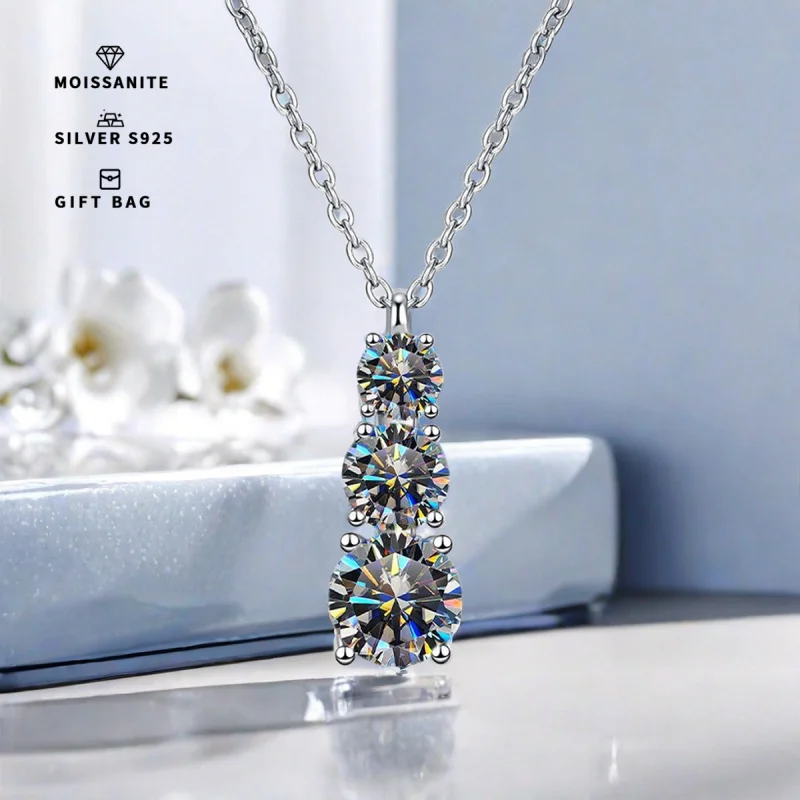 S925 silver plated platinum and golden round GRA Gray Moissanite pendant women's necklace fine jewelry gifts Wedding Party