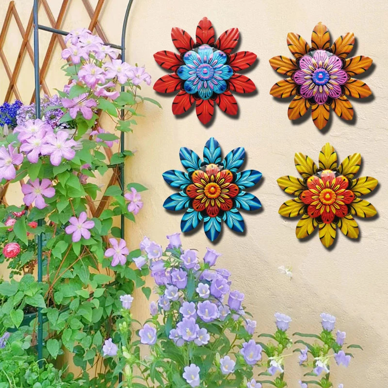 Metal Wall Art Ornaments Sun Flower Wall Hanging Garden Craft Iron Art Statue Home Decoration Indoor Outdoor Statue Wall Decor