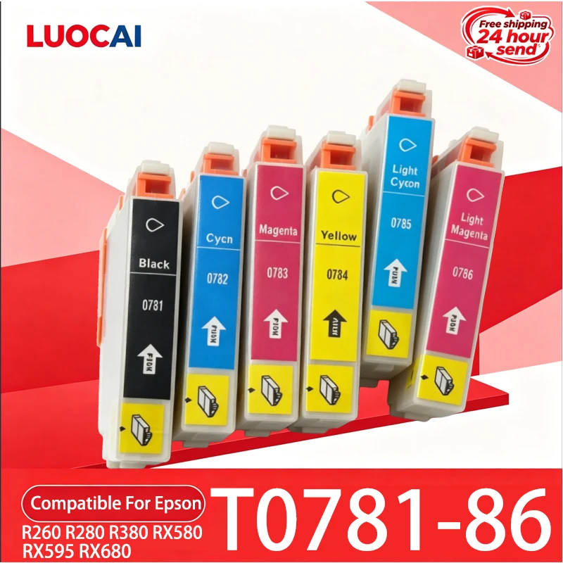 1-5 SET T0781 T0782 T0783 T0784 T0785 T0786 Ink Cartridge Compatible For Epson R260 R280 R380 RX580 RX595 RX680 Printer