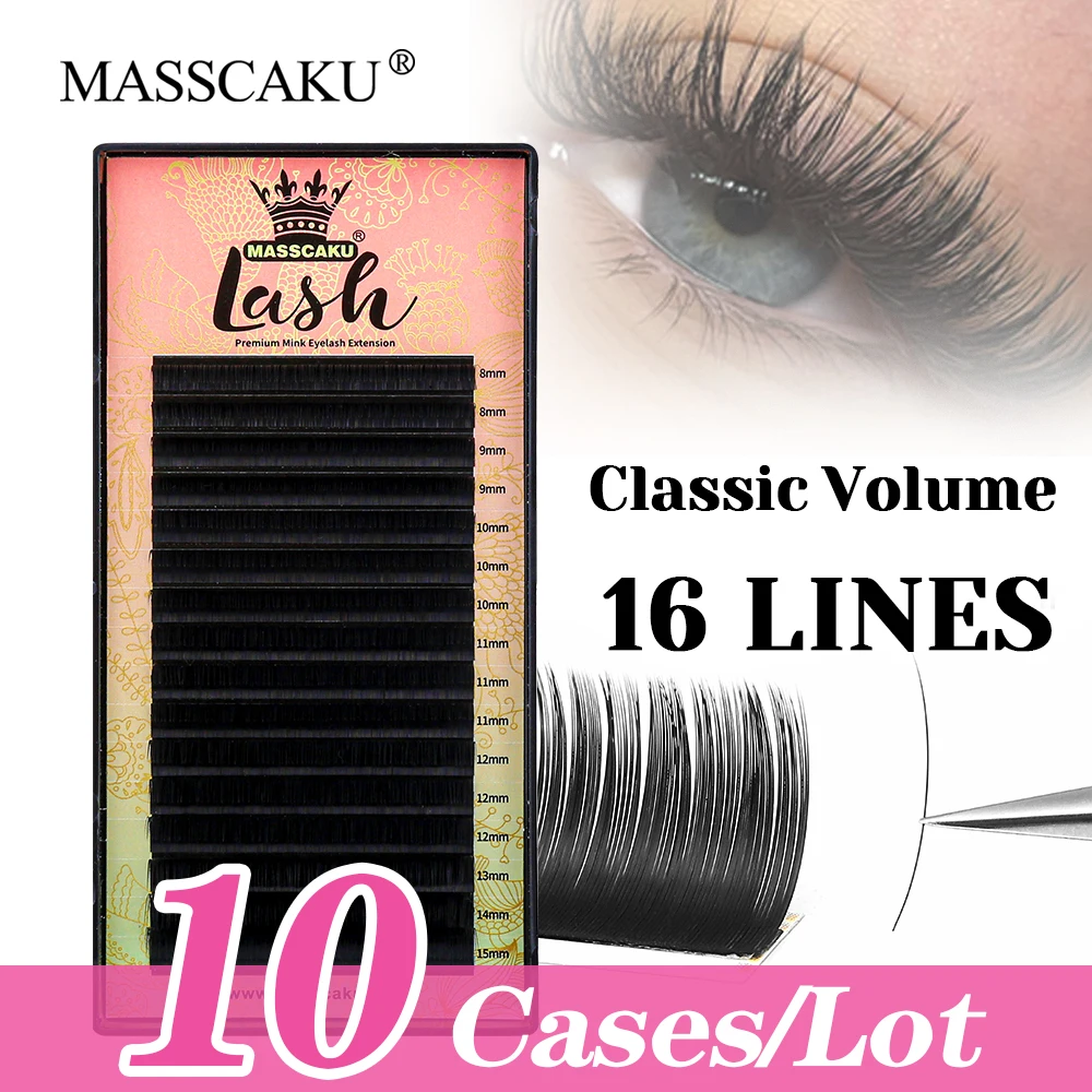 

High Quality 10cases/lot MASSCAKU C D Curl Cashmere Regular Eyelash Matte Dark Black False Silk Classic Volume Lashes Supplies