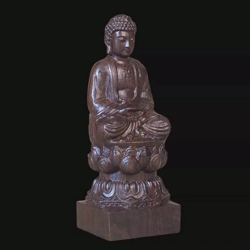 Hand-Carved Wood Shakyamuni Buddha Statue - 7.9