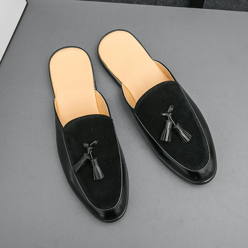 Tassel Mules Men Backless Mule Slippers Backless Loafers Summer Soft Leather Open Back Casual Slide Sandals Shoes for Daily Wear