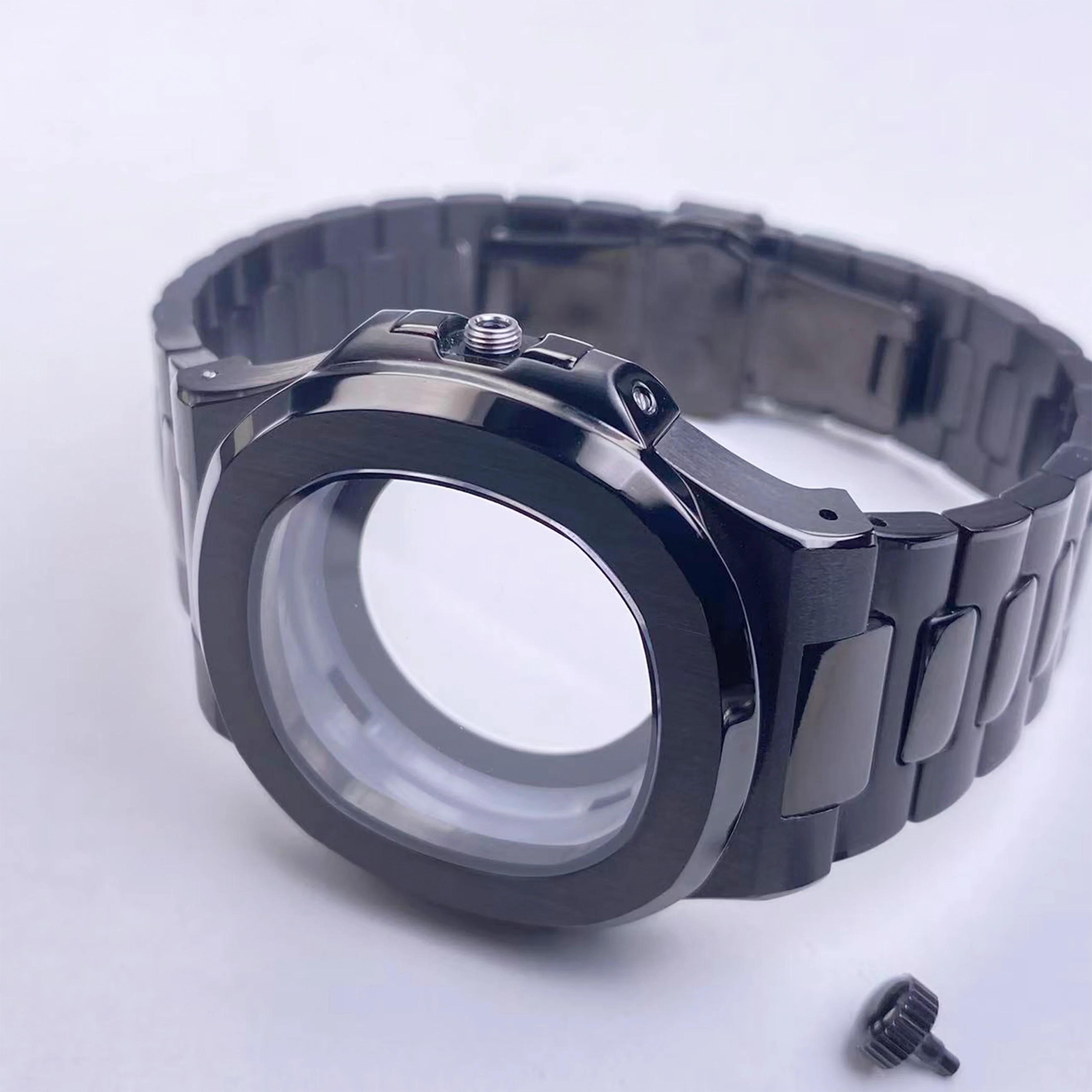 Boîtier de montre Spuare noir 40mm NH35, verre saphir pour Seiko Mod Nautilus nh35 nh36 nh38, mouvement 29.8mm, pièces de boîtier de montre