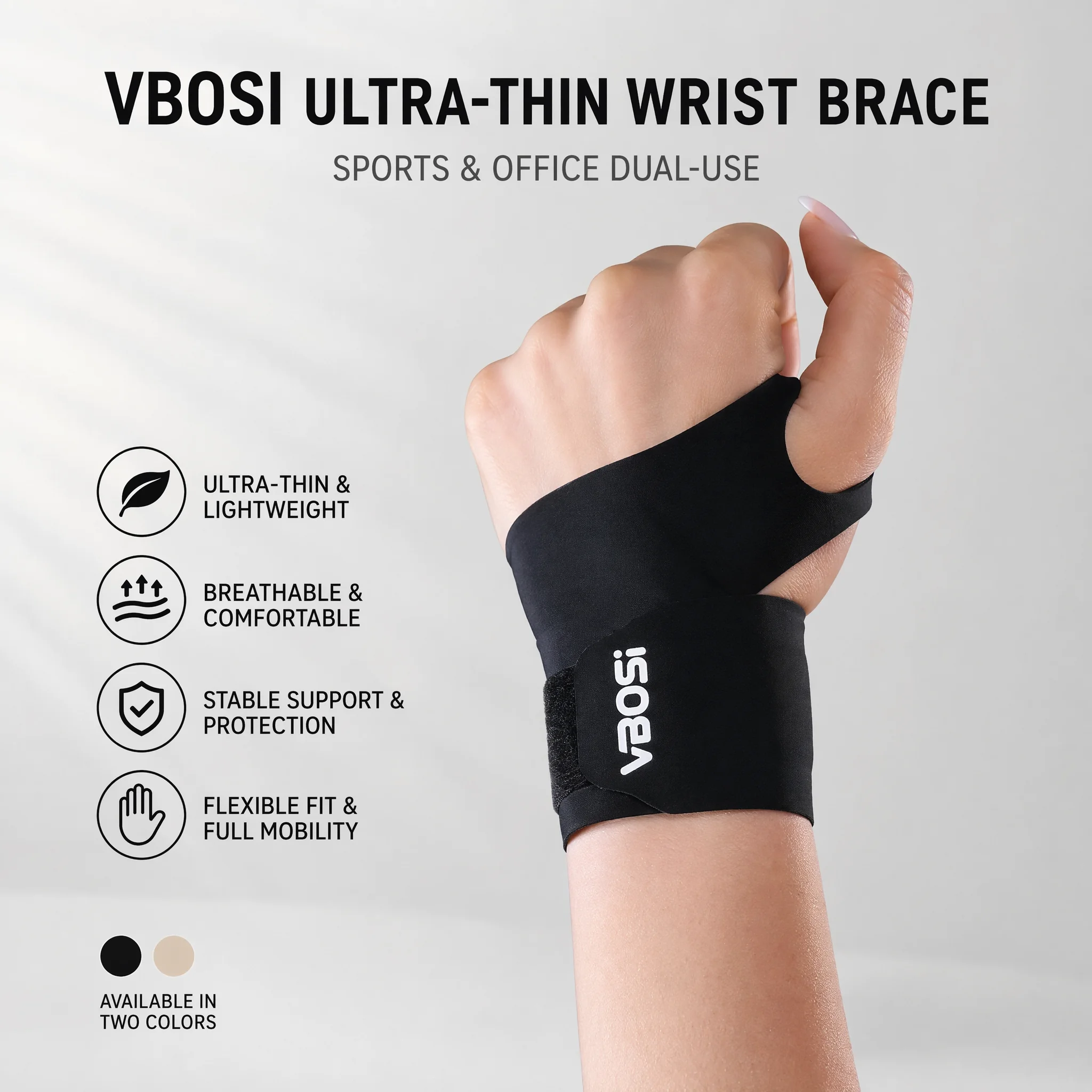 VBOSI Wrist Support Brace Ultra Thin Adjustable Compression Wrist Wrap Breathable Gym Sports Tennis Weightlifting Wristband