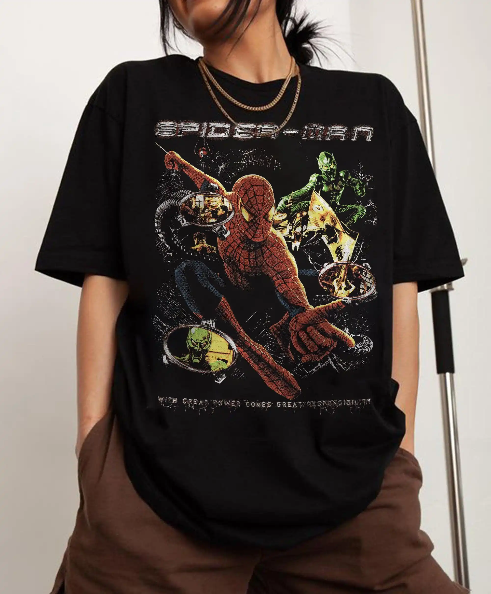 

Marvel Spider-Man Graphic Printing Summer Autumn Winter Cotton Men's and Women's T-shirts Short Sleeves Luxury Outdoor Sports