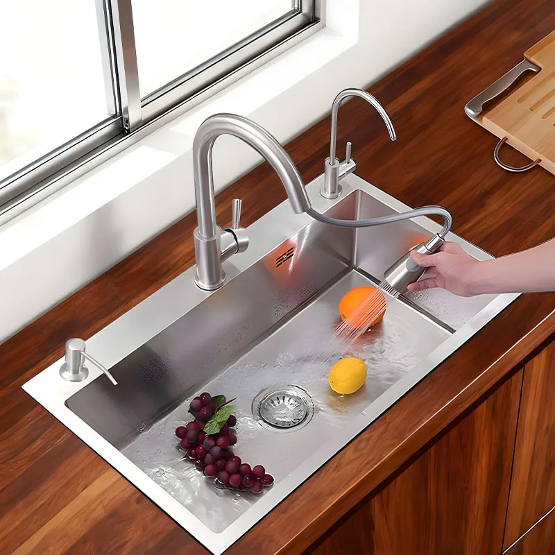 

Simplicity Elegance High-quality Thickened 304 Stainless Steel Kitchen sink 680x450mm Rectangular Large Single Slot Pull-out tap