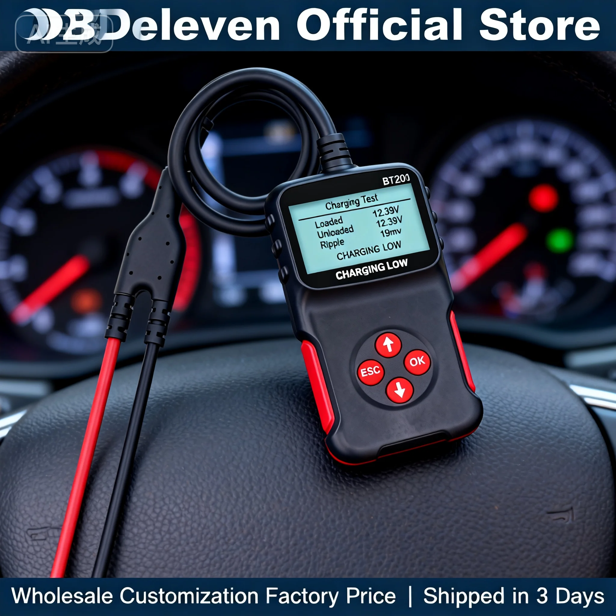 

BT201 12V Battery Tester - 100-2000 CCA 6 Languages, Battery/Charging/Cranking Test, Universal for Flooded/AGM/Gel Batteries