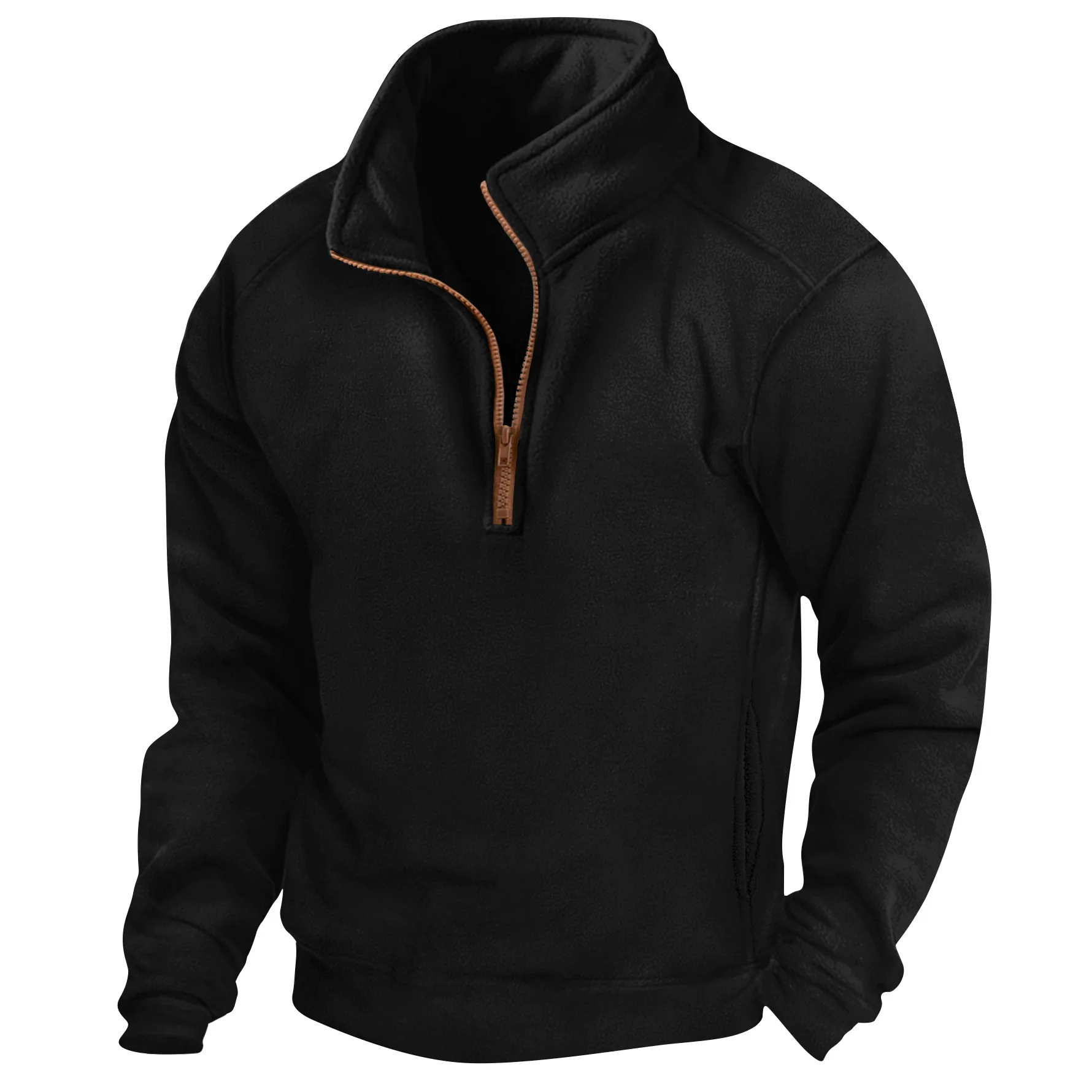 Otoño e Invierno, jersey informal para hombre, cuello grueso, toalla para puerta, cremallera, color sólido, sudadera con capucha de manga larga para deportes al aire libre