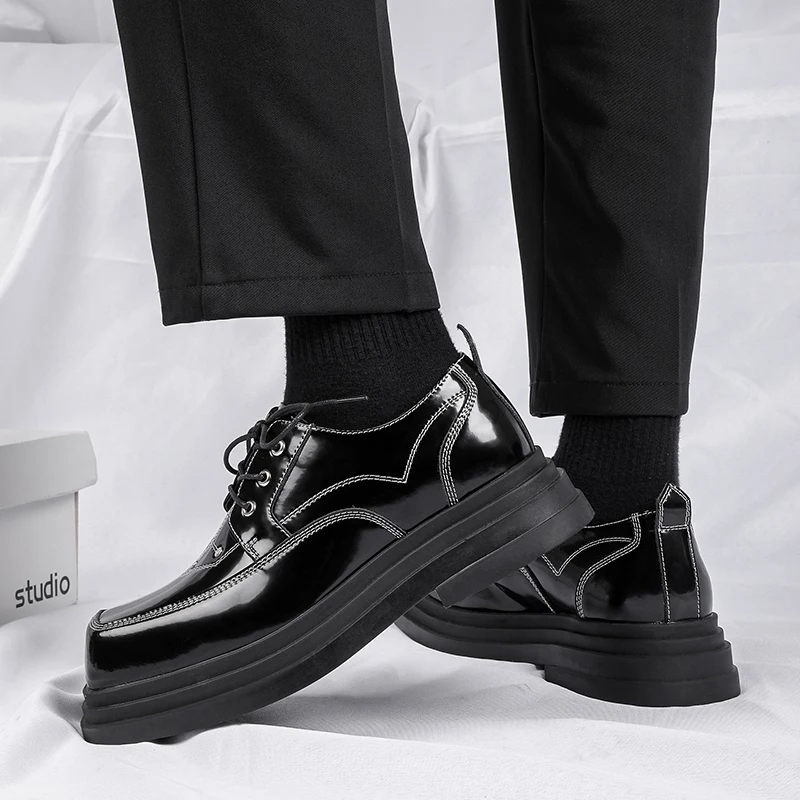 Genuine leather thick soled shoes Fashionable Quality Trendy Male Style Leisure Business Party Daily youth Thick soled shoes image 2