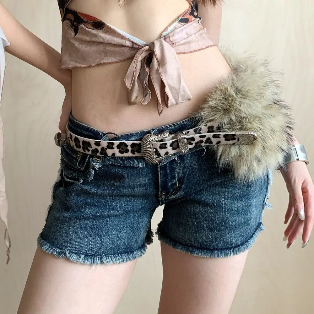

Retro Trendy Design Faux Fur Belts Y2K All-match Embossed Antique Bronze Belt Punk Furry Splicing Belt Women Fashion