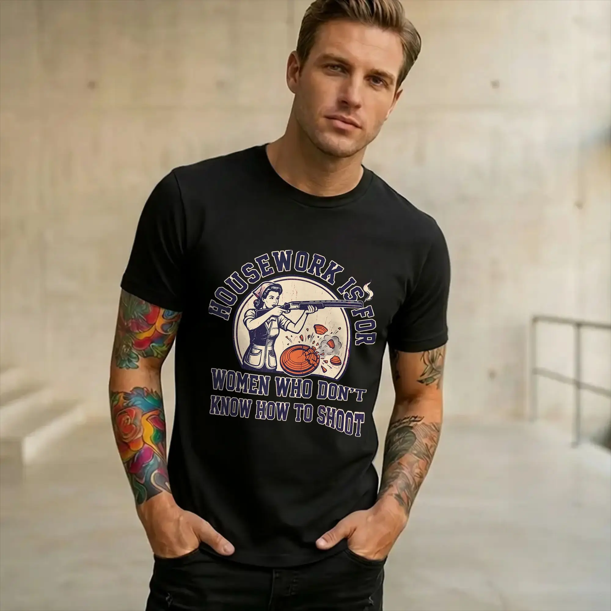 Housework for Women Who Dont Know How to Shoot Sporing  Graphic Printing T Shirt Men Women  100% Cotton  Tee Shirt Clothing