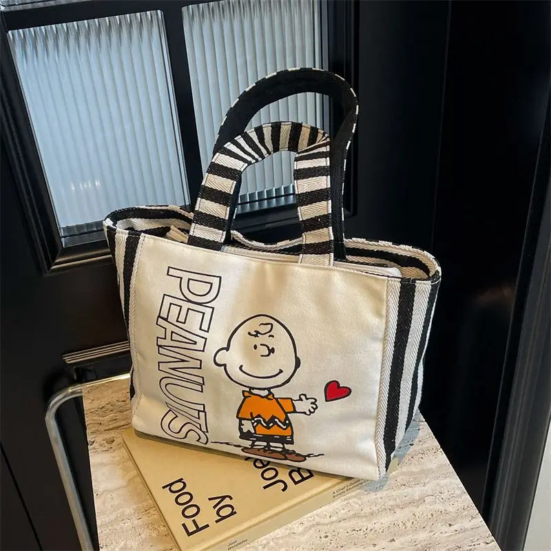 Snoopy Charlie Brown animation peripheral cartoon versatile large-capacity canvas bag Kawaii cute tote bag shoulder bag gift