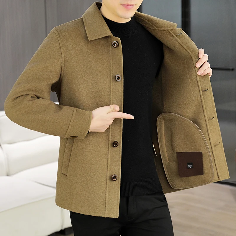 

High Quality Men's Short Style Woolen Coats Business Casual Solid Color 70% Wool Windbreaker Jackets Streetwear Warm Top Coats