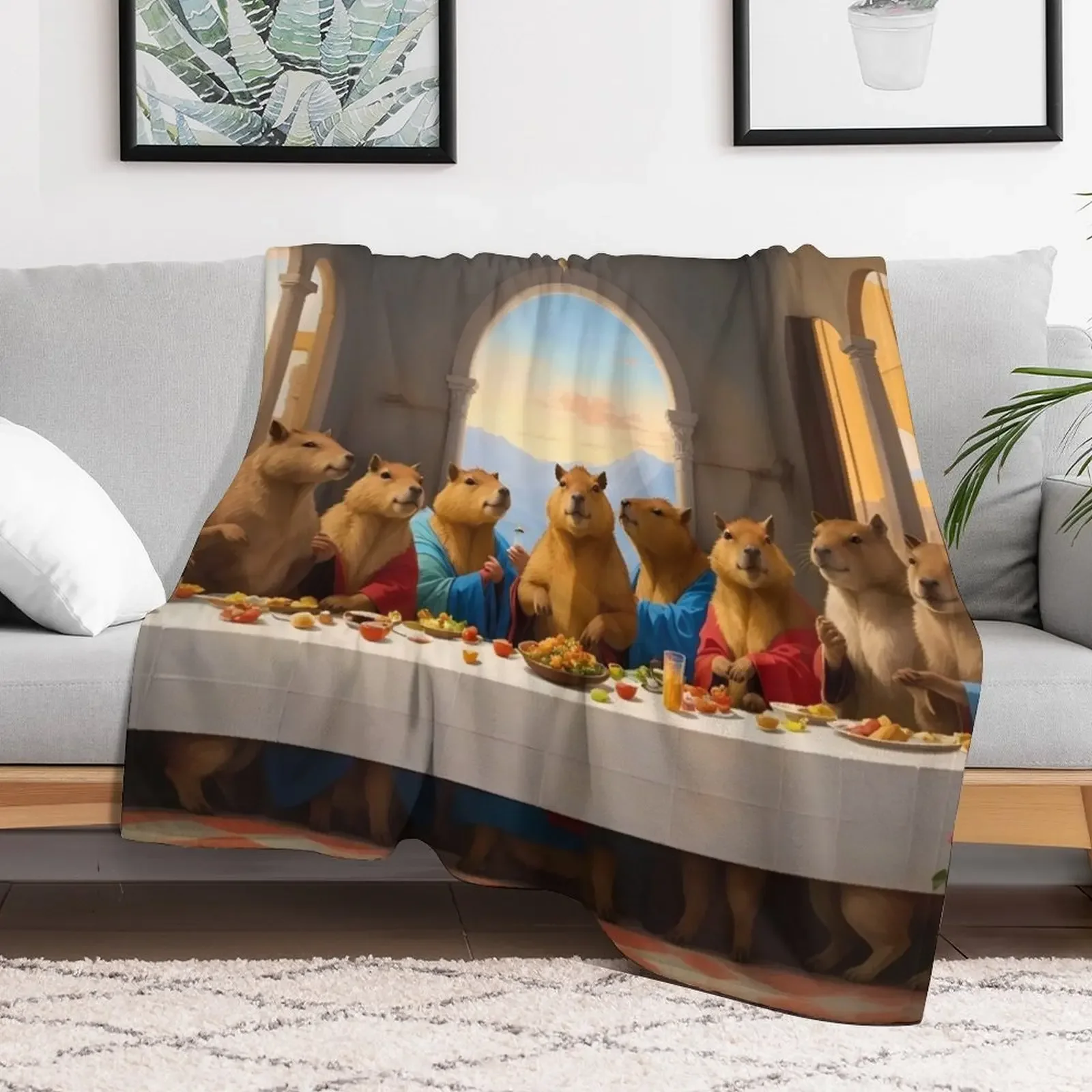 Capybara Last Supper Throw Blanket Flannel Fleece Soft Warm Throw Blanket