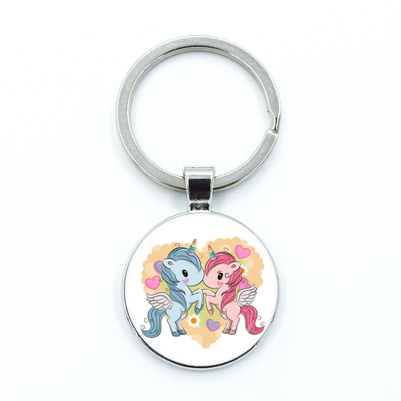 Lovely Animal Keychain Unicorn Glass Gem Key Ring Friendship Gifts For Women Men DIY Handmade Crystal Jewelry