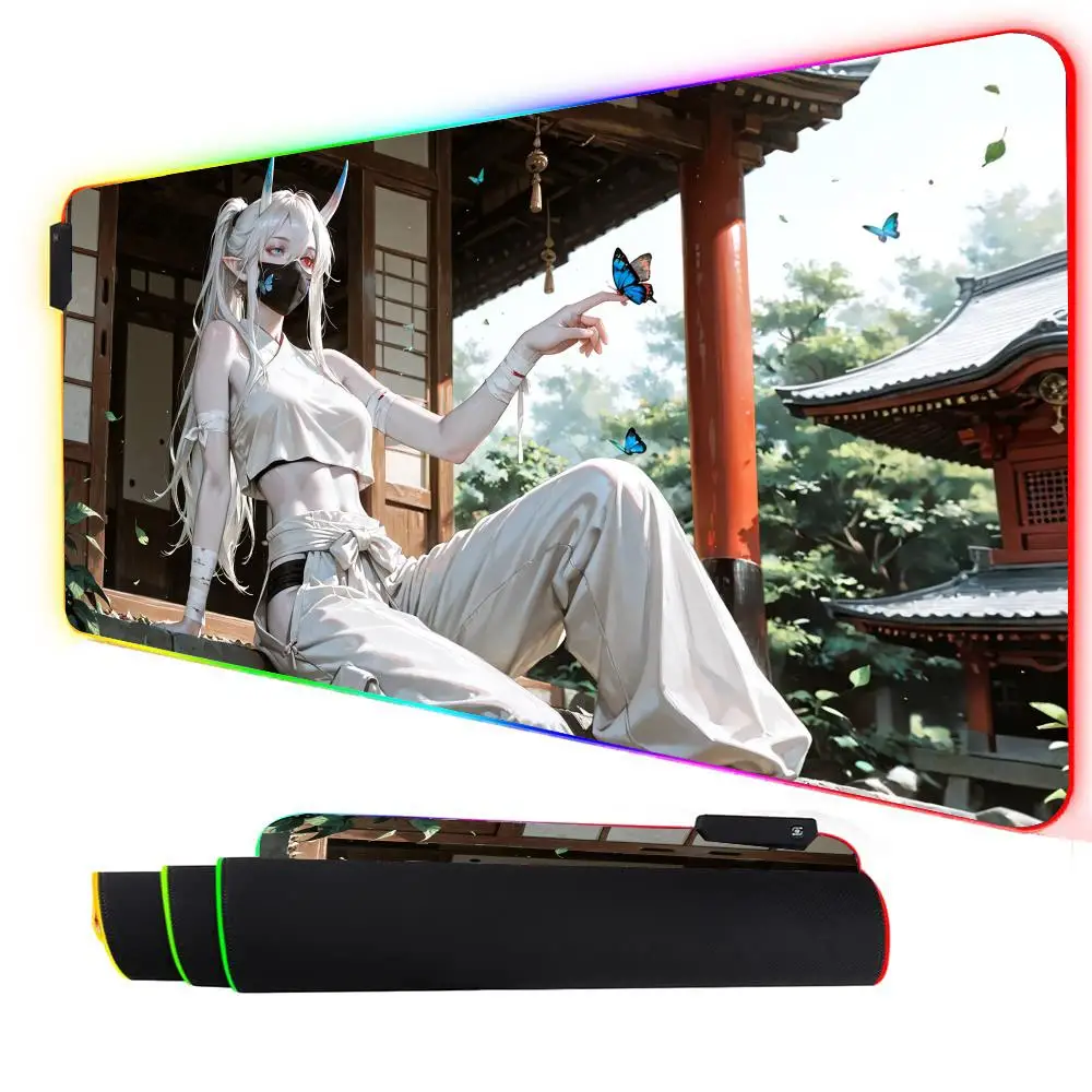 

RGB коврик для мыши женский дьявол модного искусства светодиодный светящийся игровой коврик резиновый противоскользящий настольный коврик аксессуары для ПК игровая клавиатура коврик для мыши