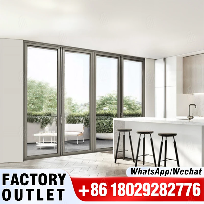 Customized Color Profile Thickness Decorative Bifold Doors Exterior Patio Foldable Glass Door Aluminum Windows And Doors