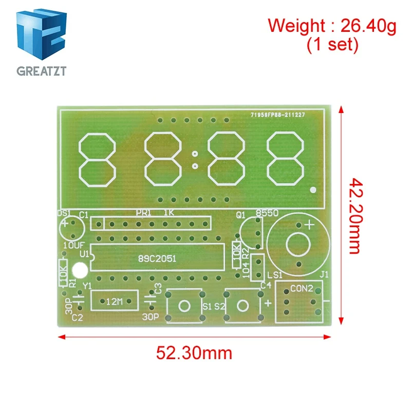 GREATZT 1/2/4PCS AT89C2051 Digital 4 Bits Electronic Clock Electronic Production Suite DIY Kit Learing Kit for Arduino