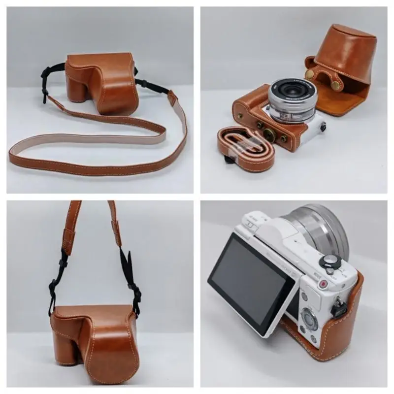 R53C Practical Camera Cover Anti Scratch with Strap Design Portable Carrying Shell Leather Texture Suitable for Storaging