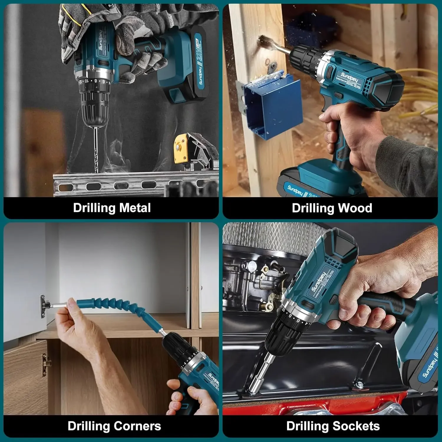 21V Cordless Drill - Sundpey 255-PCs Portable Complete General Basic Home and Auto Repair Tool Set with Drawer for Handyman